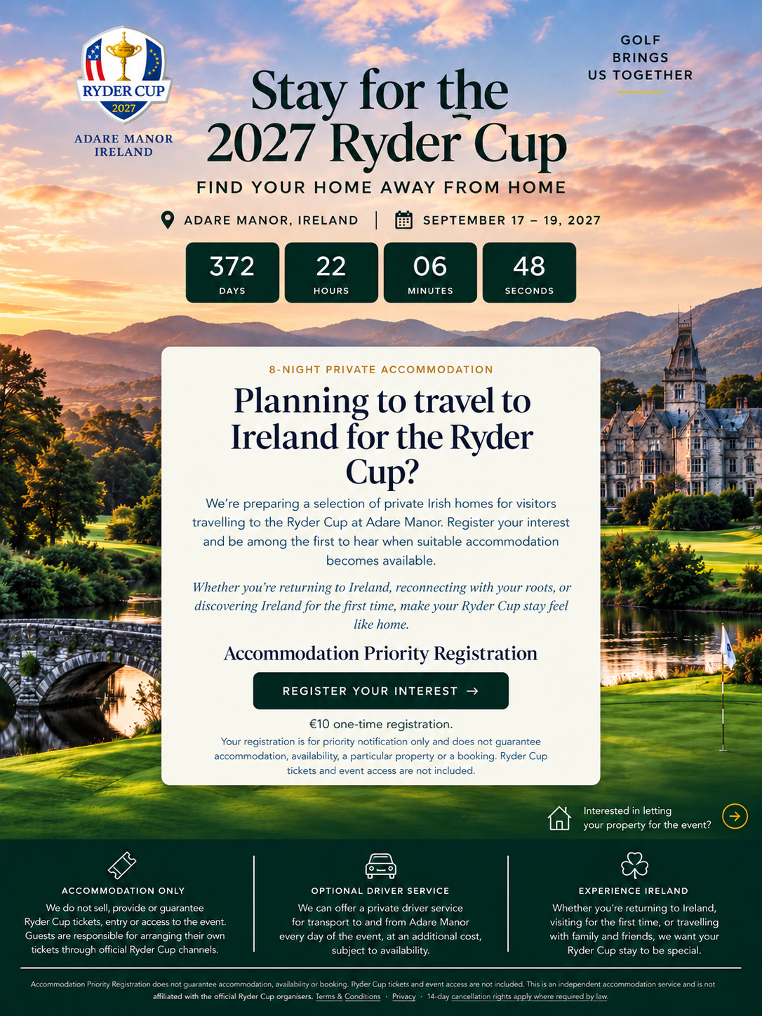 Ryder Cup 2027 at Adare Manor, Ireland