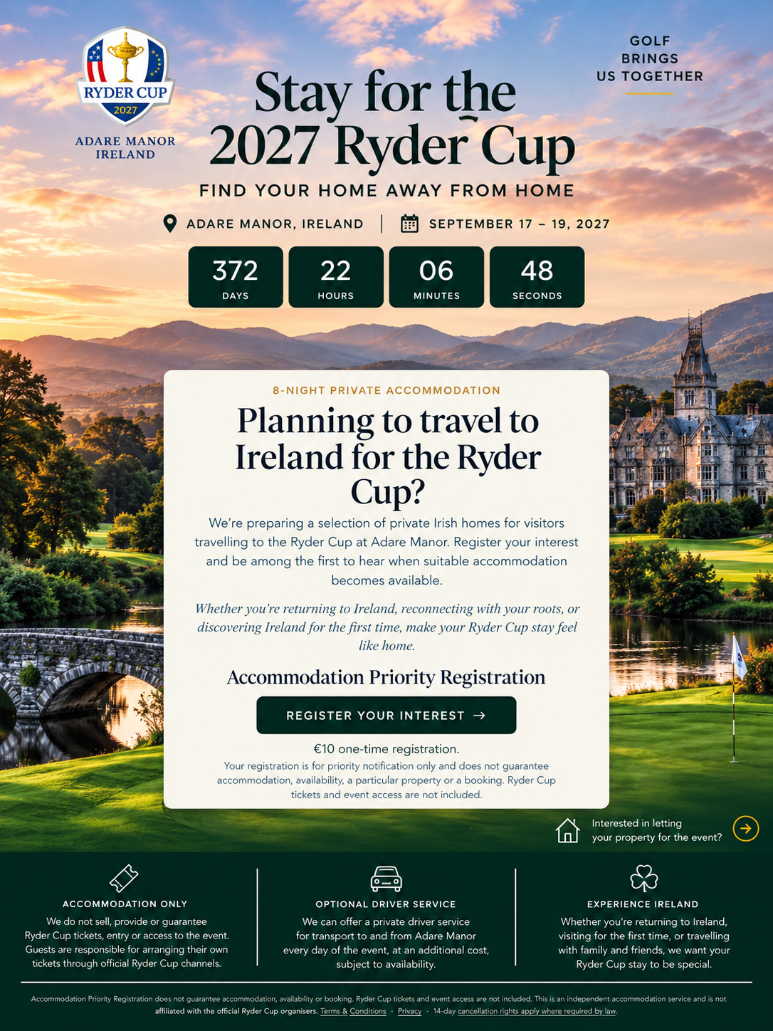 Ryder Cup 2027 at Adare Manor, Ireland